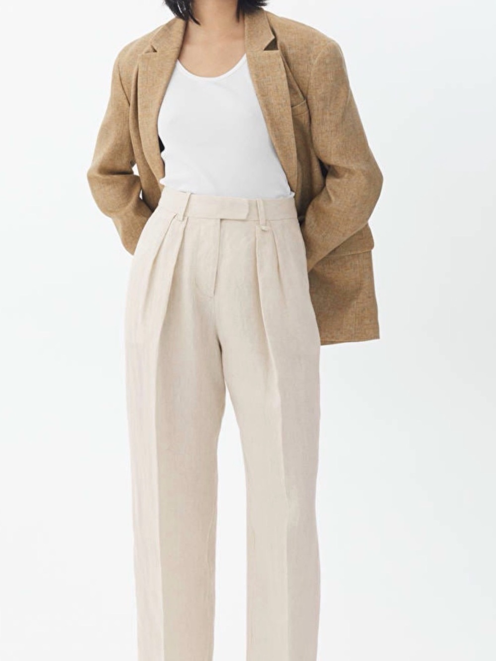 Arket High-Waist Pleated Linen straight -Leg Trousers in Beige, EU 34